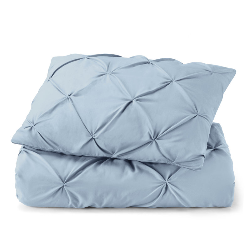 Double Brushed Pleated Duvet Cover Set, Ice Blue, Twin Duvet Cover + 1 Standard Pillowcase