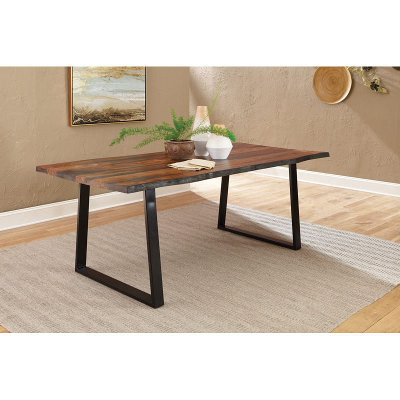 Solid Wood Top Metal Base Dining Table
