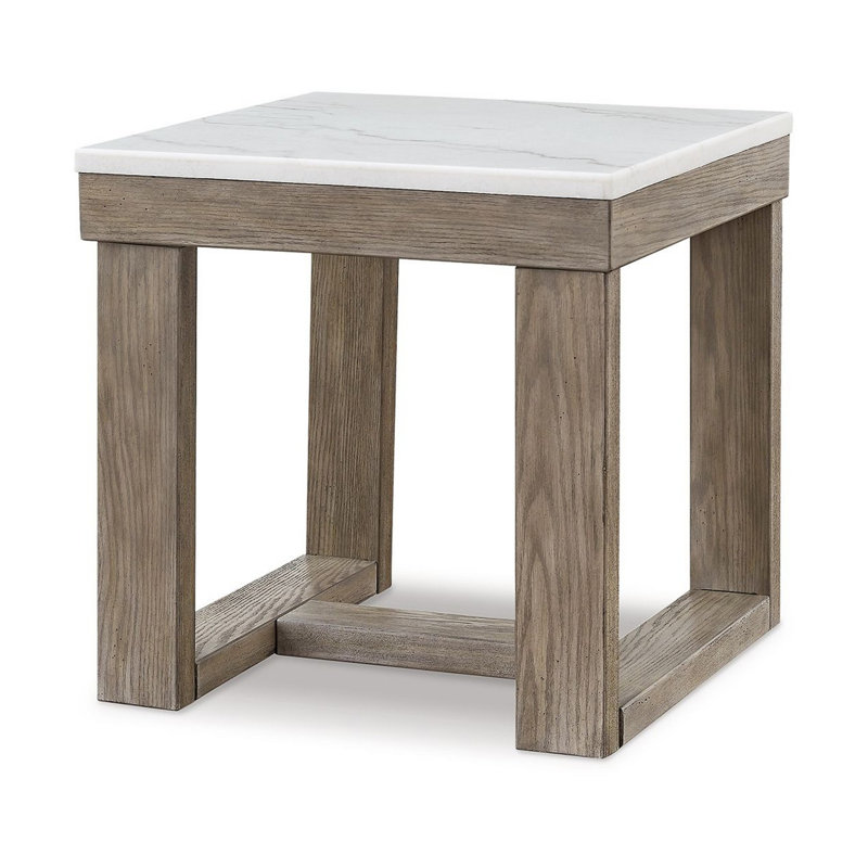 Table de bout Aska, profil bloc, marbre, bois gris taupe 24 pouces