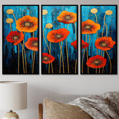 Red Poppies Magical Night - Poppy Wall Art Print Set