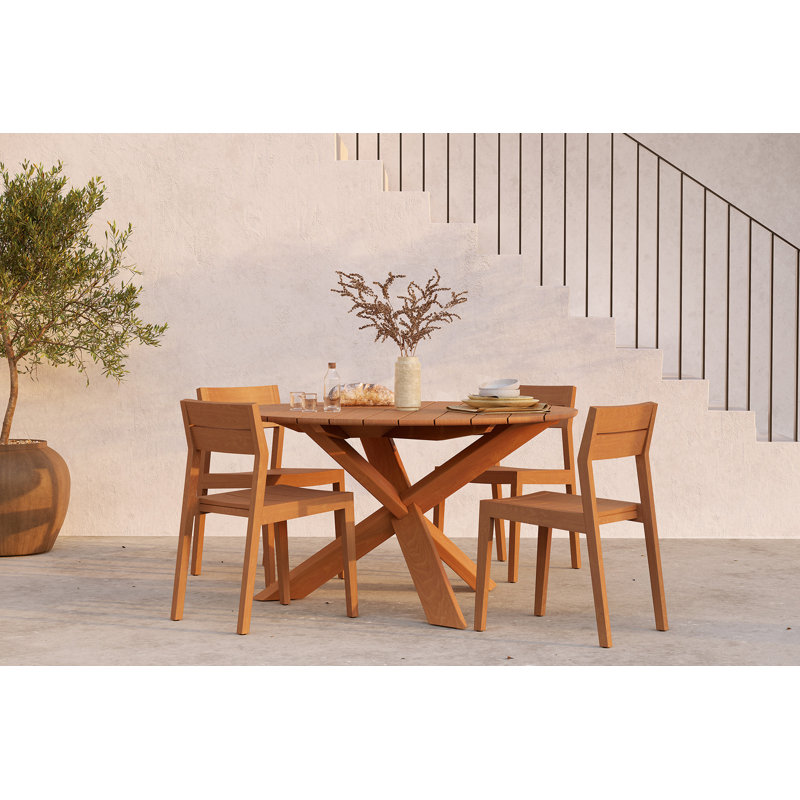 Outdoor Round Teak Dining Table, 53.5" Diameter
