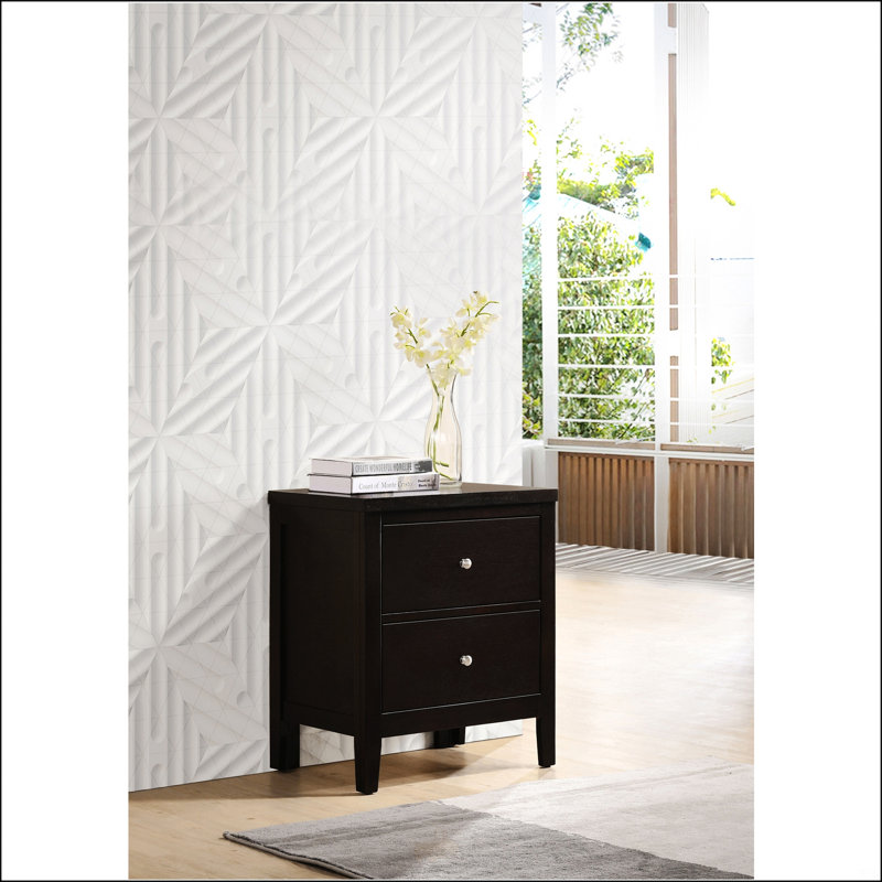 Table de chevet rectangulaire à 2 tiroirs avec beaucoup de rangement et cadre en bois durable Garrett Cappuccino pour chambres élégantes