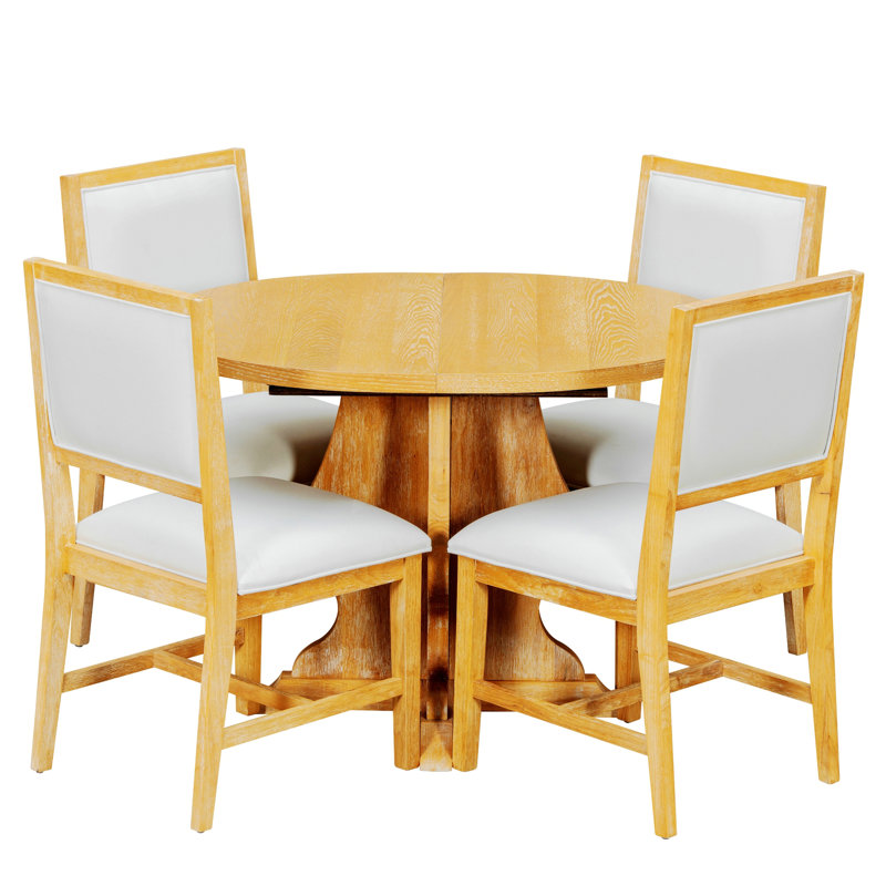 Ensemble de table de salle à manger 5 pièces avec 4 chaises rembourrées Farmhouse, Natural Wood Wash, Natural Wood Wash, Gray