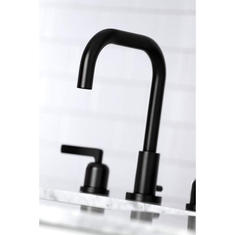 Kingston Brass Two-Handle 3-Hole Deck Mount Widespread Bathroom Faucet with Brass Pop-Up Drain, Matte Black