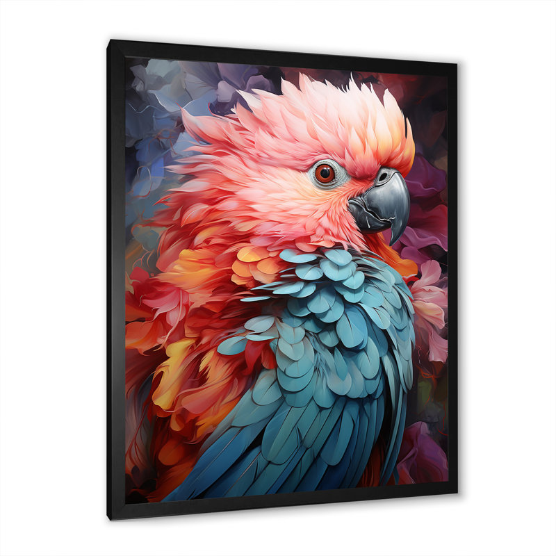 Plumes d'harmonie roses et bleues, Cadre simple noir, H 32 po x l 24 po x P 1 po