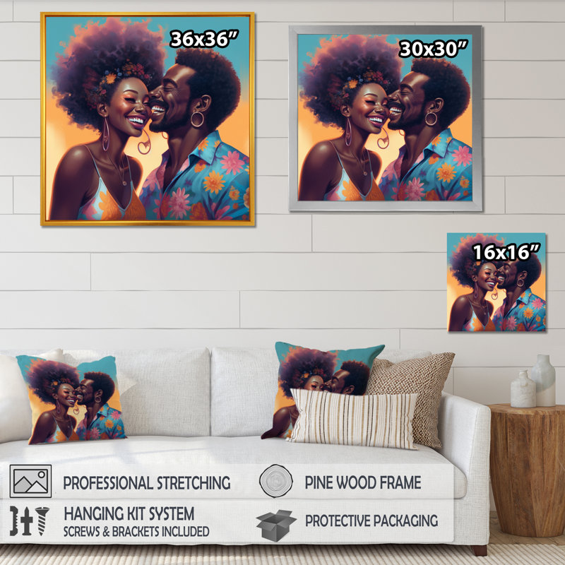 «Beautiful Black Couple In Love IV», impression sur toile, H 16 po x l 16 po x P 1 po, Cadre flottant noir