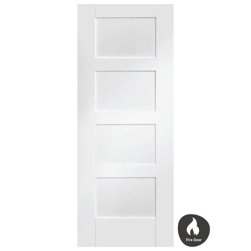 Internal White Primed Shaker 4 Panel Fire Door, 1981mm H x 686mm W x 44mm D