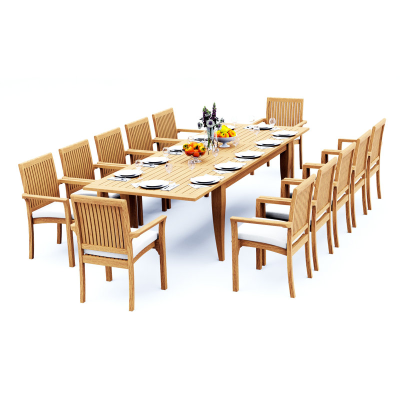 Lua Teak Wood Patio Dining Set with, 12