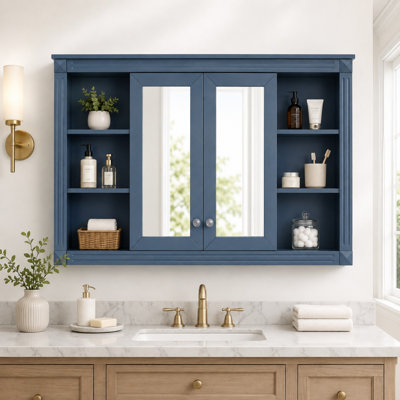 Armoire de toilette murale de 47 pouces avec miroir, tablette réglable et tablettes ouvertes