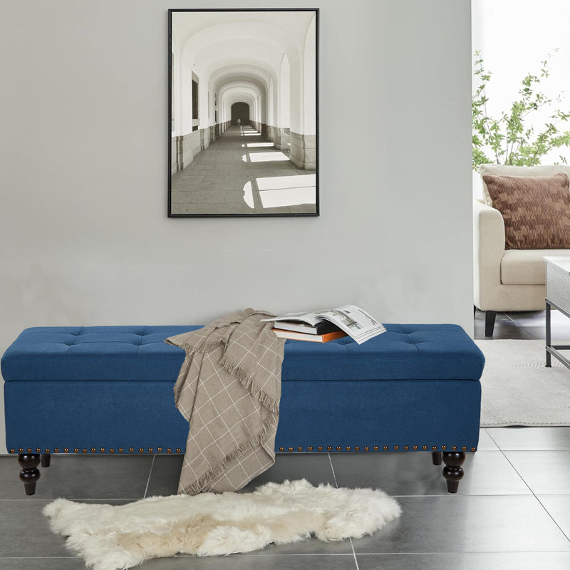 Banc de rangement rembourré Delshawn, Bleu
