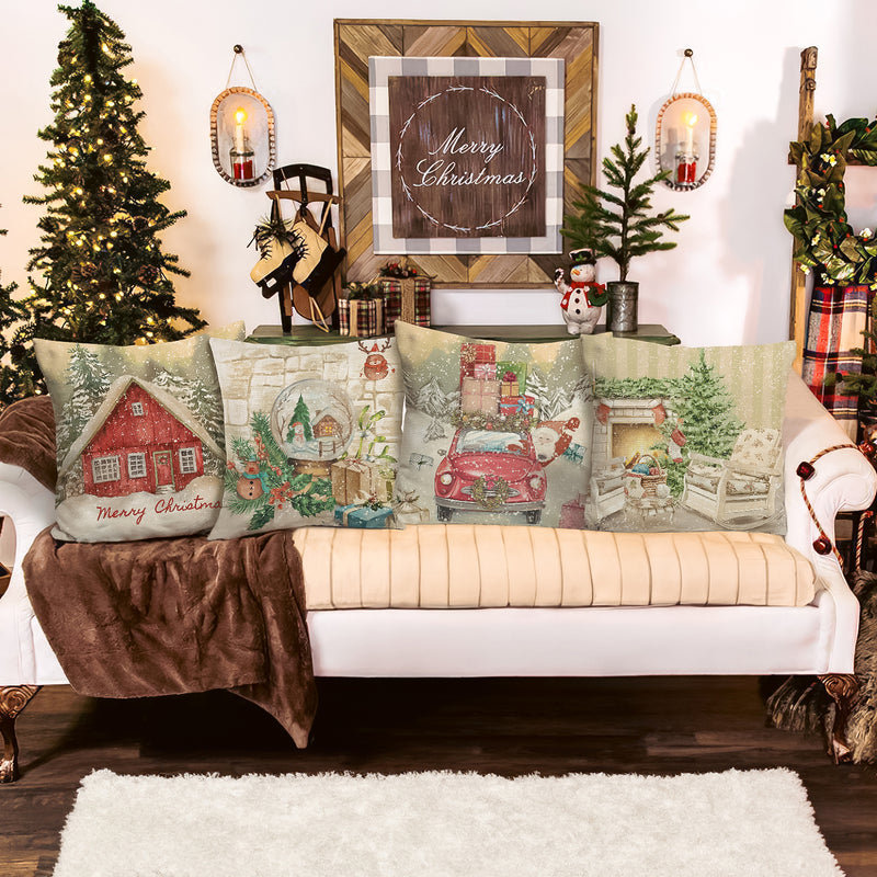 Vintage Christmas 18-Inch Cotton Polyester Pillow Covers Set