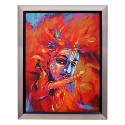 L'appel de la flûte (peinture du dieu Krishna) | Avec cadre