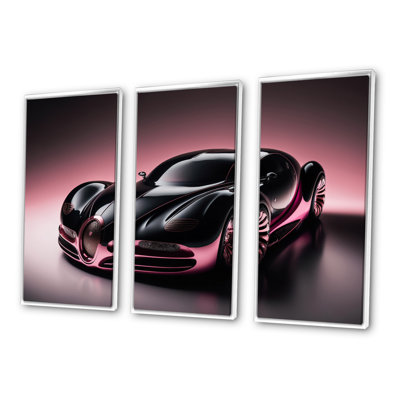 «Futuristic Bugatti Design» en noir et magenta II, impression sur toile 3 pièces