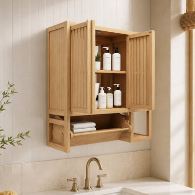 EBern Bamboo Wall Mounted Bathroom Cabinet Toilet Storage Big Box