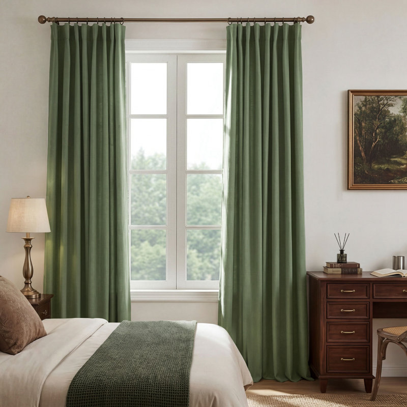 100% Blackout Curtains Linen Textured Solid Thermal Insulated Curtains & Drapes For Living Room Bedroom (50" Wide, Set Of 2)