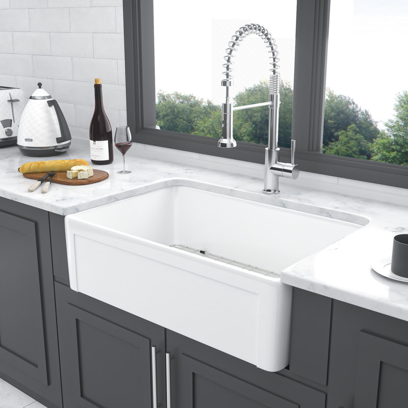 White Ceramic Sink 30 Inch - Apron Front For Kitchen Reversible Single Bowl And Elegant Quality Stylish Design