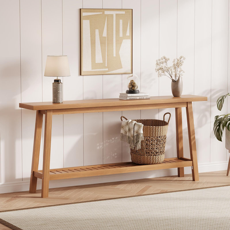 70.9" Extra Long Tier Console Table, Narrow Industrial Farmhouse Sofa & Entry Table for Hallway, Yellow
