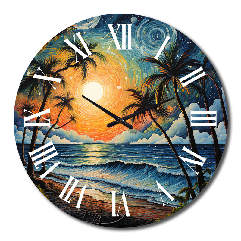 Horloge murale en métal Beach Tropical Vibes Pointillism I, Grand