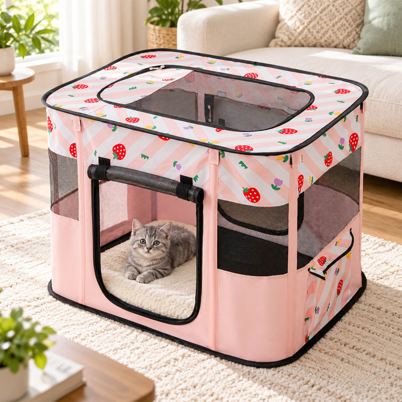 Parc pliable pour animaux de compagnie avec panneaux en filet et fond imperméable, 70 cm