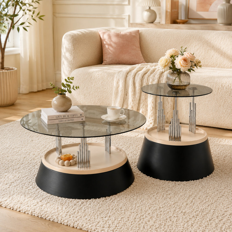 Ensemble de 2 tables basses gigognes et tables de bout Glam