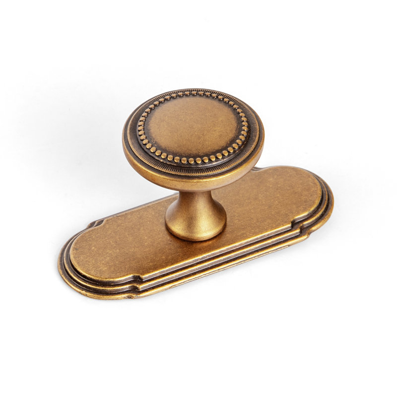 Poignée champignon 1 1/3 po avec contre-plaque (G014), Laiton antique