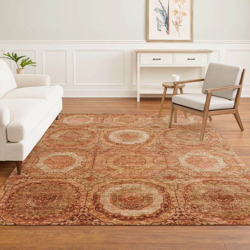 Premium Machine Washable Mayfield AMF2050 Panel Rug, Terracotta, 5' x 7'6"