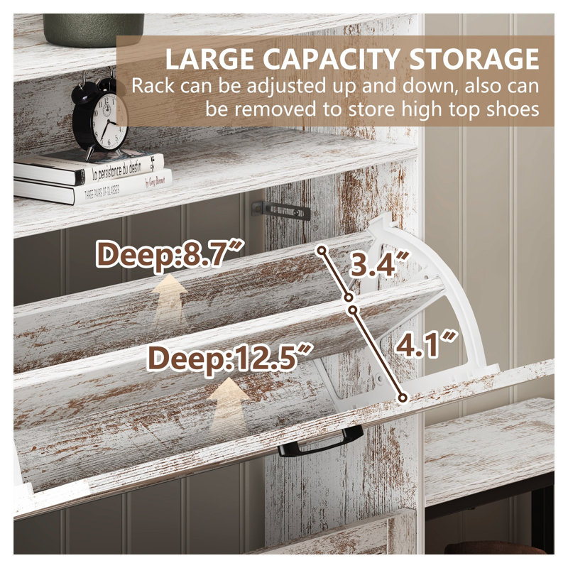 Range-chaussures blanc Farmhouse avec tablettes réglables