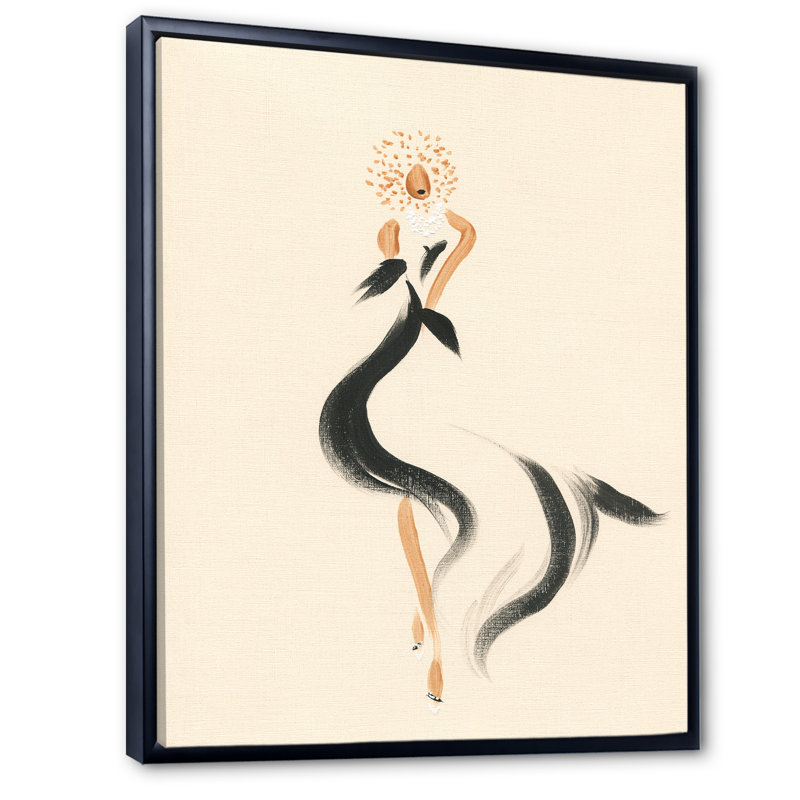 «Fashion Woman Line Art III» - décoration murale sur toile glamour, H 20 po x l 12 po x P 1 po, Cadre flottant noir