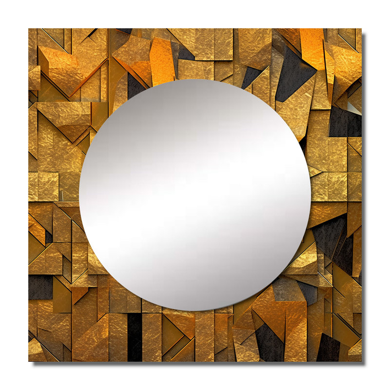 Bercem - Miroir géométrique carré doré noir Fractal Tide VI pour décoration murale, 23 po x 23 po