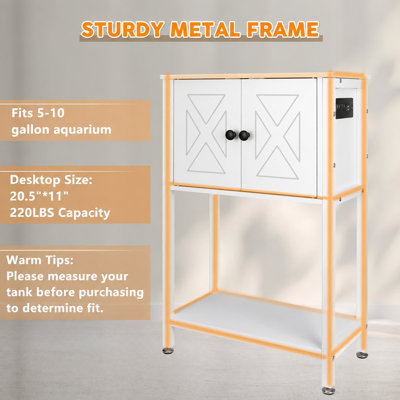 5-10 Gallon Fish Tank Stand, Heavy Duty Aquarium Stand with Cabinet & Power Outlets for Fish Tank Accessories Storage, Double Tank Stand 20.5" L* 11" W Tabletop, 220LBS