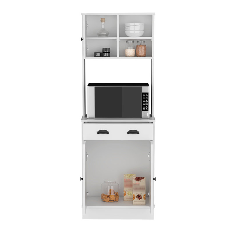 Jenyka Pantry Cabinet with Drawer and 3-Doors, Kitchen, White