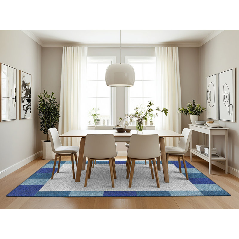 Tapis bleu marine à motif géométrique Antrina, Rectangle 7 pi x 10 pi
