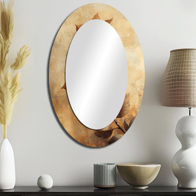 Brown Faded Sepia Leaves III - Brown Tropical Oval Wall Mirror