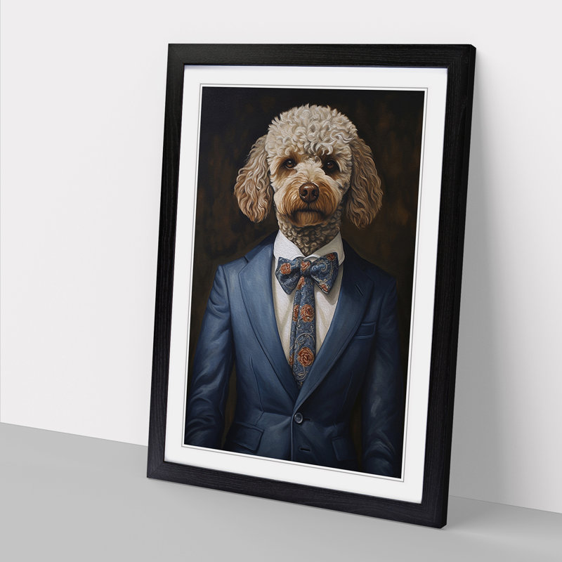 Poodle in a Suit Painting No.3 1 Piece Single Picture Frame Wall Art, 46cm H x 34cm W x 2cm D, Black Framed
