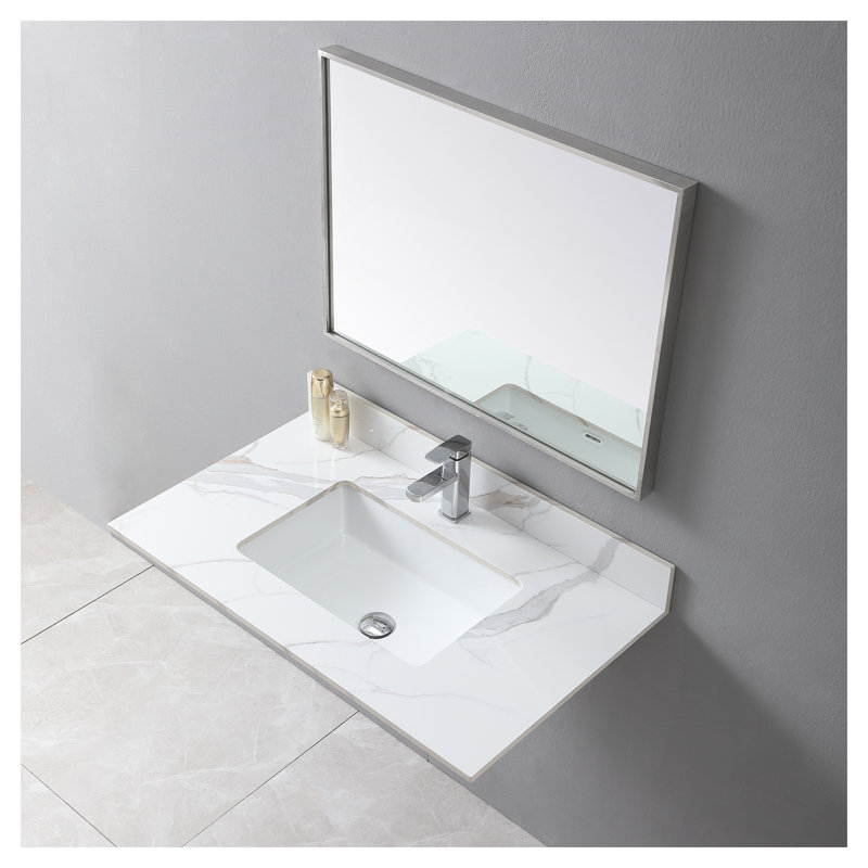 Comptoir de meuble-lavabo en pierre frittée 37 po Montary de Carrare avec dosseret et dosseret Montary