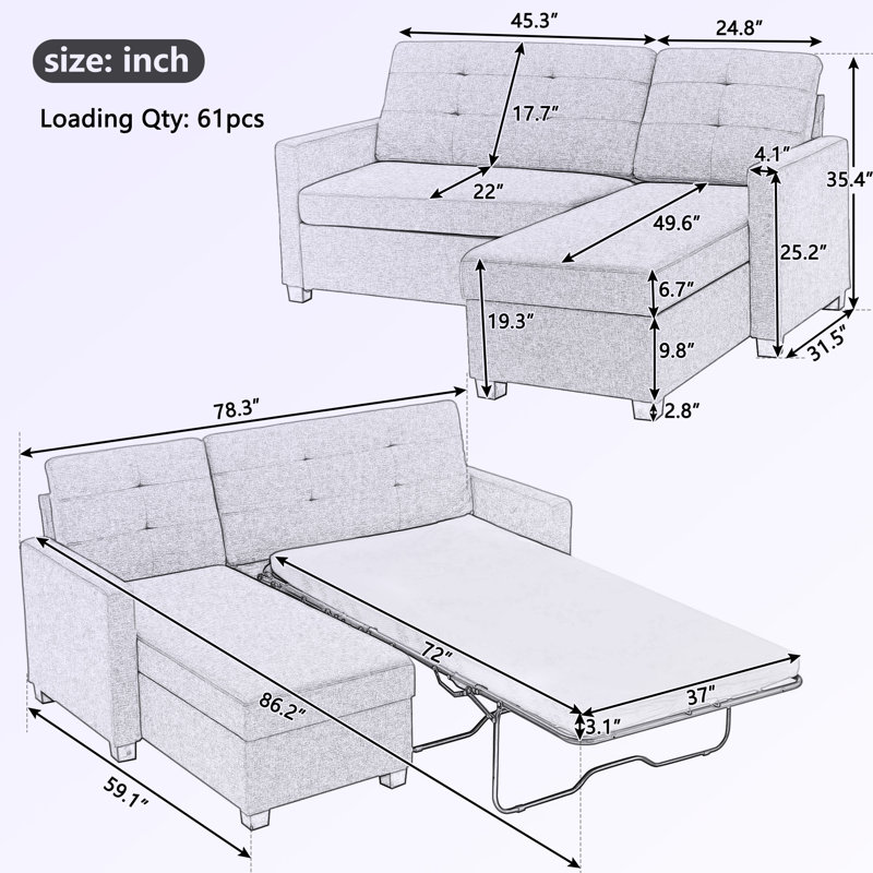 Canapé Nyback, Mélange de lin gris clair