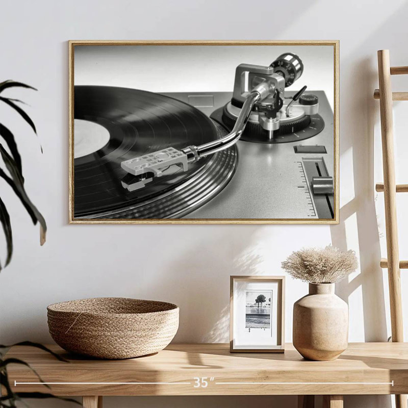 BW Vinyl Record Player, Floating Frame Natural Wood, 37" X 25"