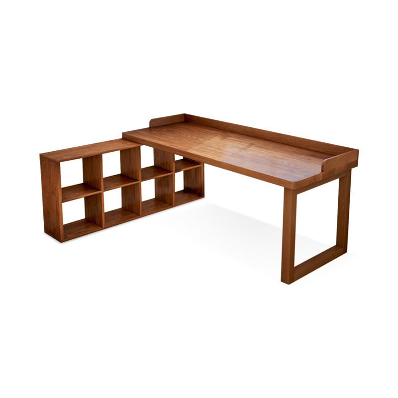 Bureau en bois massif avec grille et bureau intégré en forme de L avec cloison, H 29,53 po x l 70,87 po x P 55,12 po