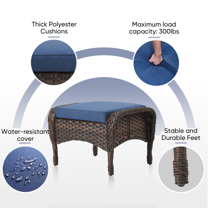 Ensemble de conversation de patio 7 pièces avec chaises berçantes et repose-pieds Gaetanino, Bleu, Marron foncé