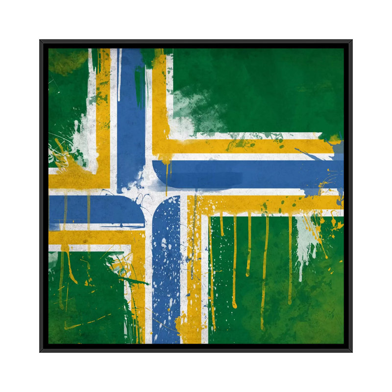 Drapeau portland, reproduction d’art sur toile, H 18 po x l 18 po x P 1,5 po, Toile avec cadre flottant noir, Pas de tapis
