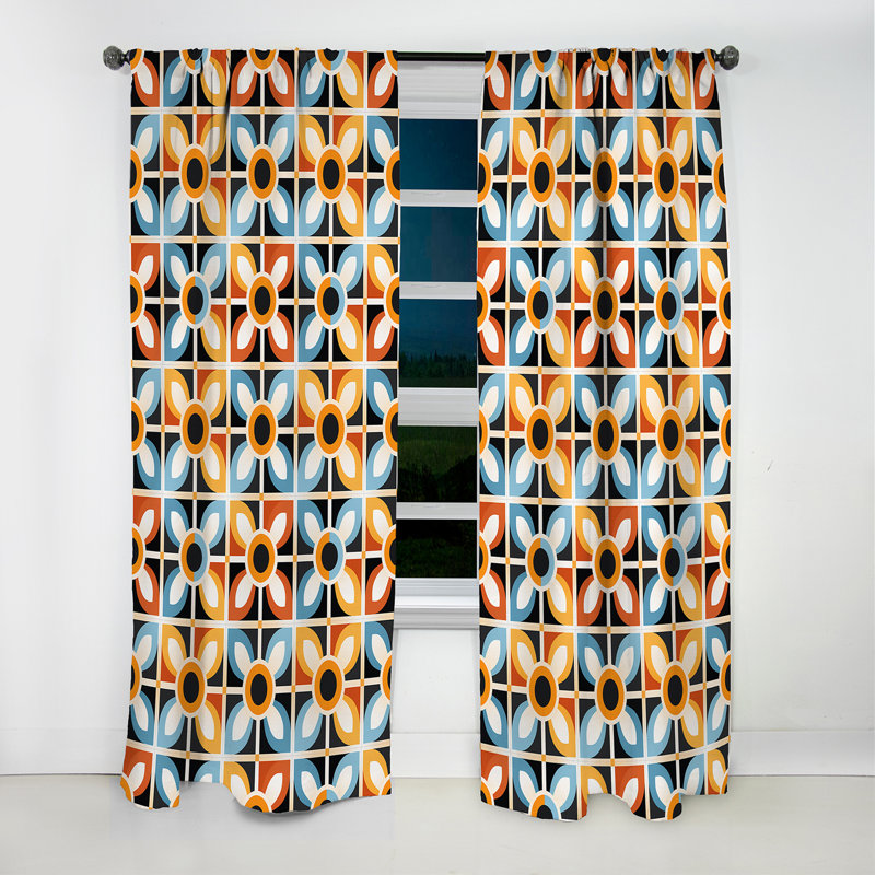 Motif de mosaïque rustique orange et bleu - Rideau occultant géométrique abstrait - 1 panneau, L 52 po x L 95 po