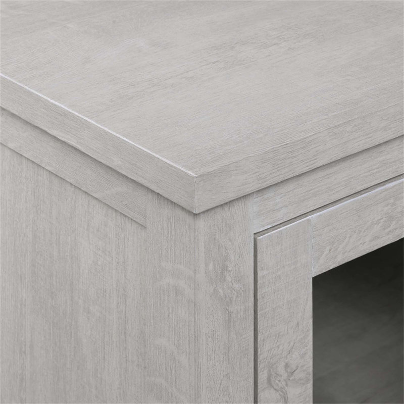 Meuble télé 70 po avec finition gris clair et console avec chaufferette, lumière DEL, armoires, tablettes, Light Grey