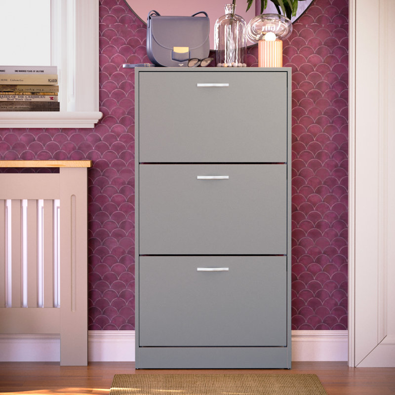 Drawer Flip Down Shoe Storage Free Standing Cabinet For Hallway, Grey, 118" H x 60" W x 24" D