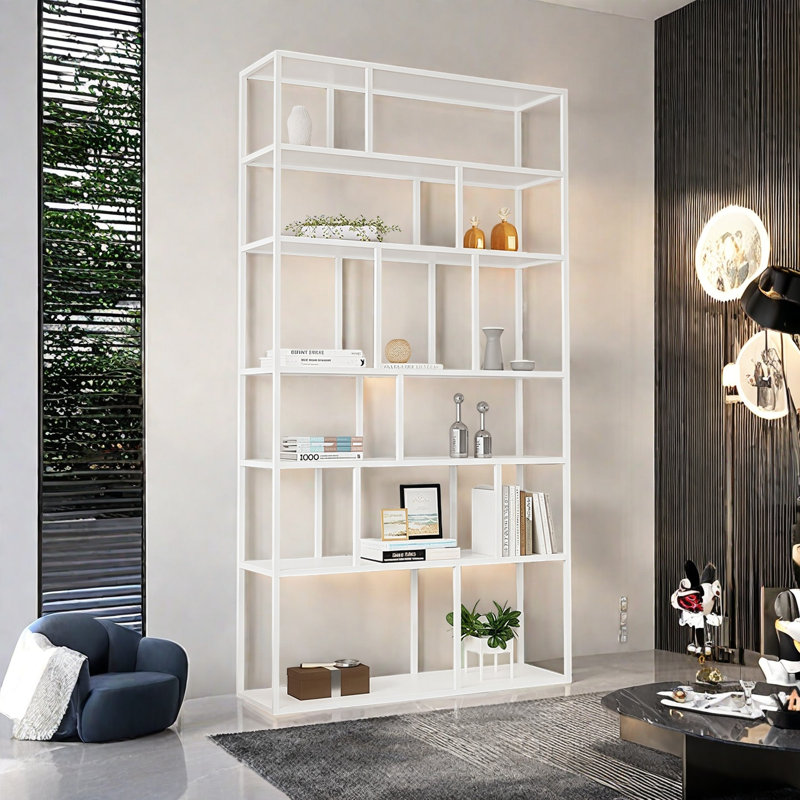 Une bibliothèque avec une créativité esthétique simple, Blanc, H 78,7 po x l 47,2 po x P 11 po