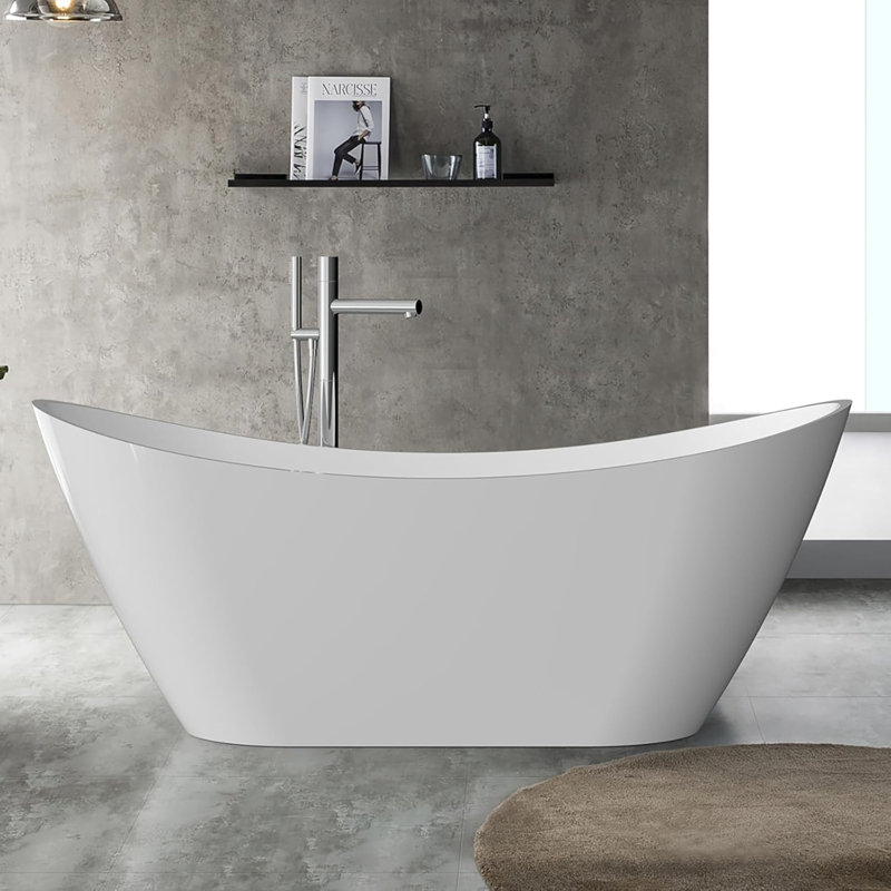 Freestanding Bathtub Acrylic Soaking Tub with Chrome Drain and Overflow, Compact Modern Bath for Bathroom Upgrade and Relaxing Home Spa Experience