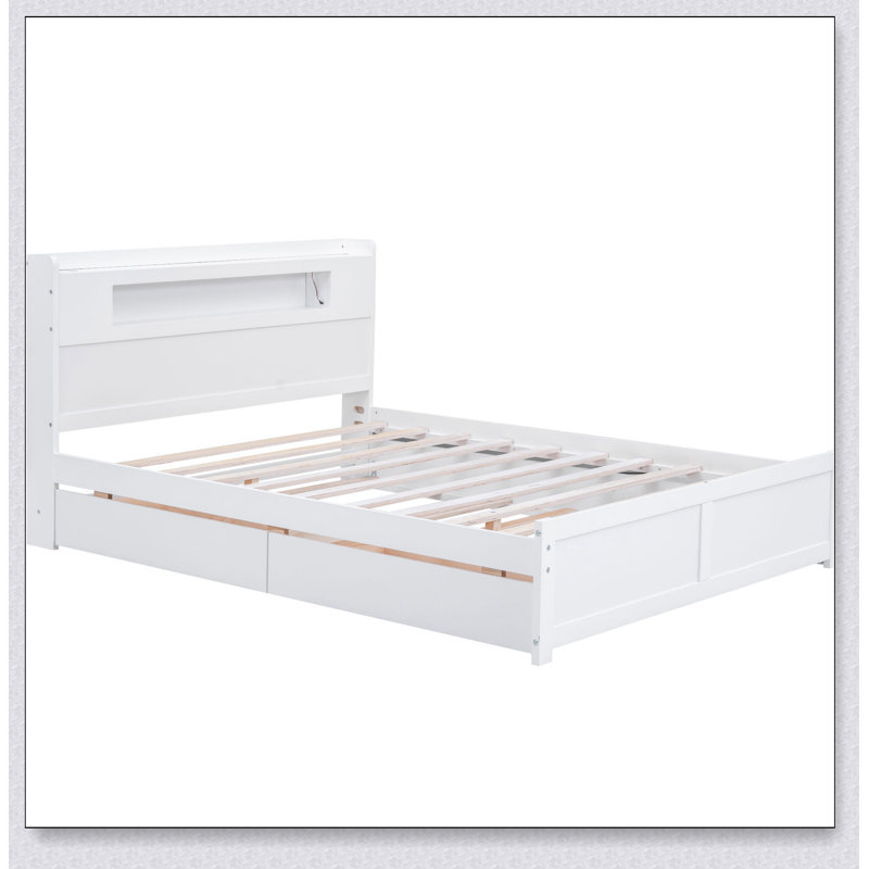 Lit plateforme avec rangement en bois avec DEL, 2 tiroirs et 1 lit gigogne
