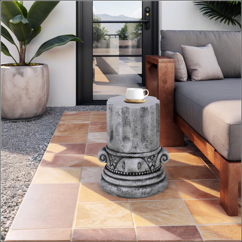 Cement Outdoor End Table For Patio And Garden, Modern Small Round Accent Table, Durable And Versatile Indoor/Outdoor Stool