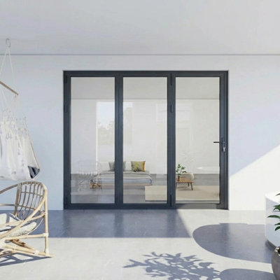 96 in. x 80 in. Black Right to Left Out-Swing Thermal Break Aluminum Folding Patio Door with Locks (3-folding)