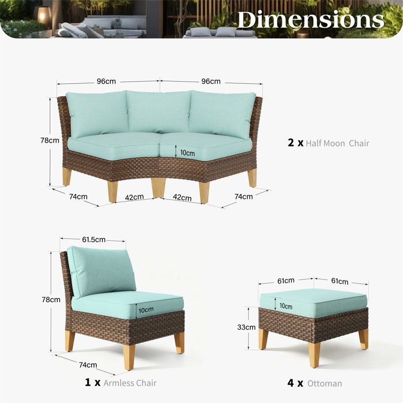 All Weather Wicker/Rattan 9 - Person Seating Group with Cushions, Blue
