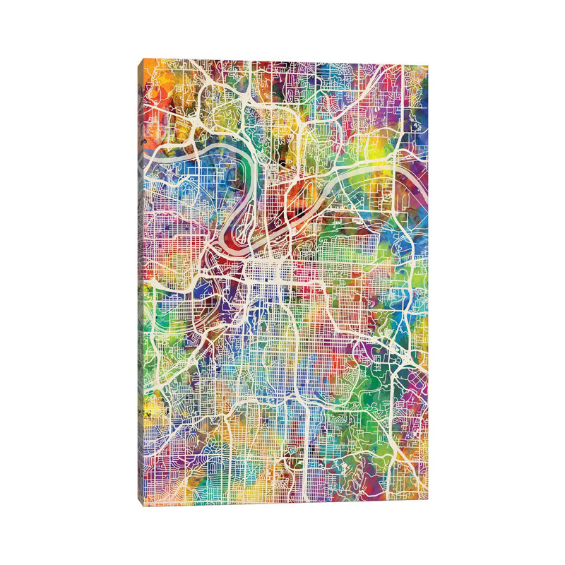 Kansas City Missouri City Map I by Michael Tompsett - Wrapped Canvas Gallery-Wrapped Canvas Giclée, 20.32 cm H x 30.48 cm W
